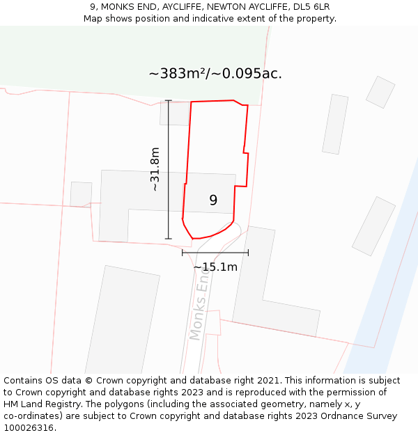 9, MONKS END, AYCLIFFE, NEWTON AYCLIFFE, DL5 6LR: Plot and title map