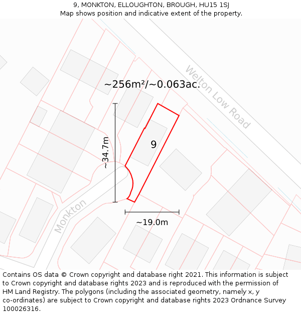 9, MONKTON, ELLOUGHTON, BROUGH, HU15 1SJ: Plot and title map