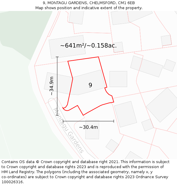 9, MONTAGU GARDENS, CHELMSFORD, CM1 6EB: Plot and title map