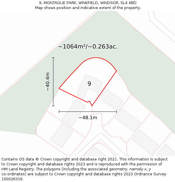9, MONTAGUE PARK, WINKFIELD, WINDSOR, SL4 4BD: Plot and title map