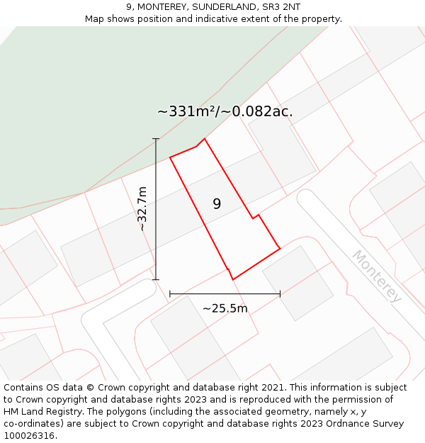 9, MONTEREY, SUNDERLAND, SR3 2NT: Plot and title map