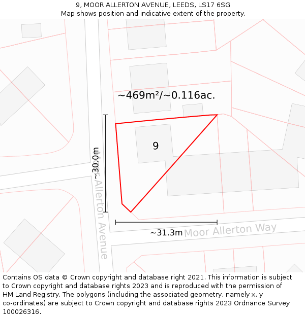 9, MOOR ALLERTON AVENUE, LEEDS, LS17 6SG: Plot and title map