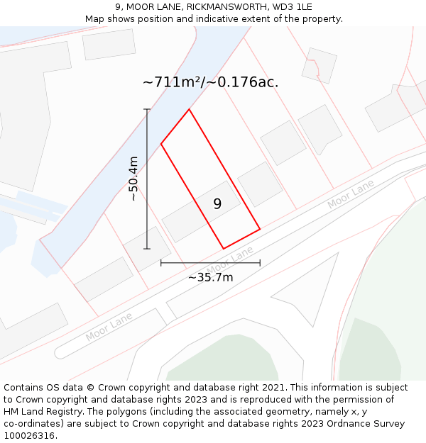 9, MOOR LANE, RICKMANSWORTH, WD3 1LE: Plot and title map