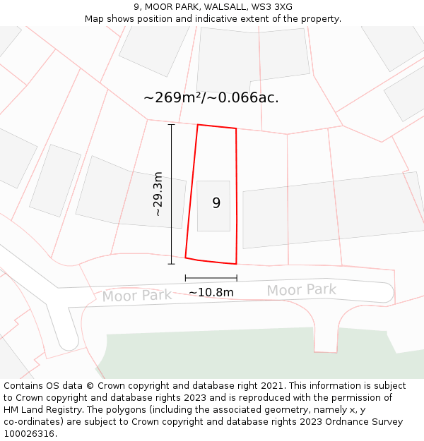 9, MOOR PARK, WALSALL, WS3 3XG: Plot and title map