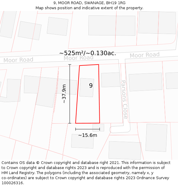 9, MOOR ROAD, SWANAGE, BH19 1RG: Plot and title map