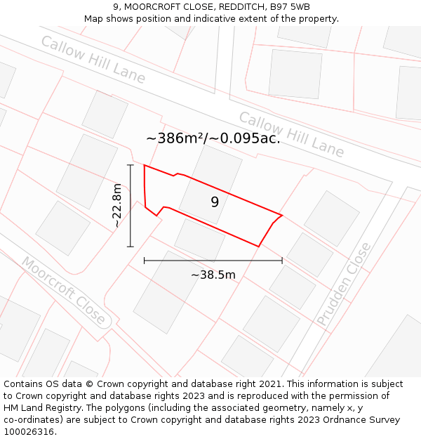 9, MOORCROFT CLOSE, REDDITCH, B97 5WB: Plot and title map