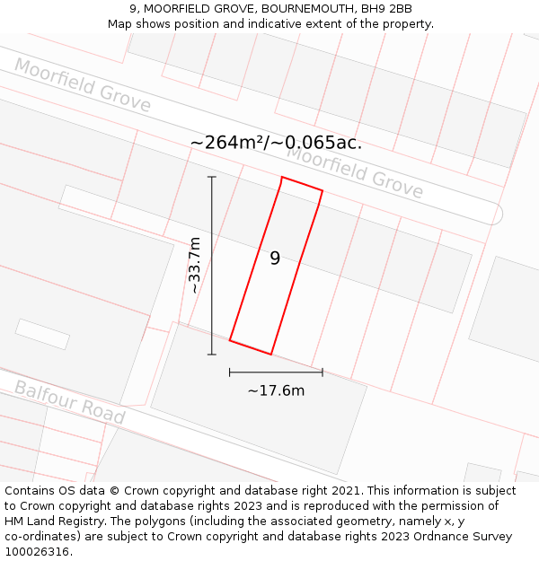 9, MOORFIELD GROVE, BOURNEMOUTH, BH9 2BB: Plot and title map