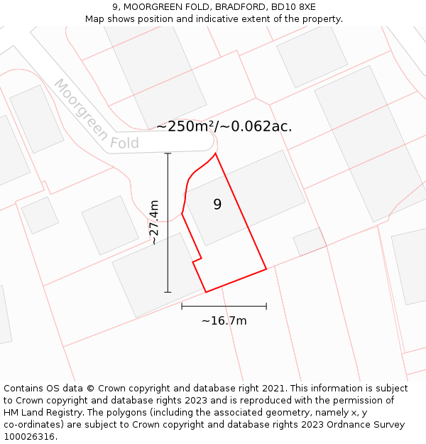 9, MOORGREEN FOLD, BRADFORD, BD10 8XE: Plot and title map