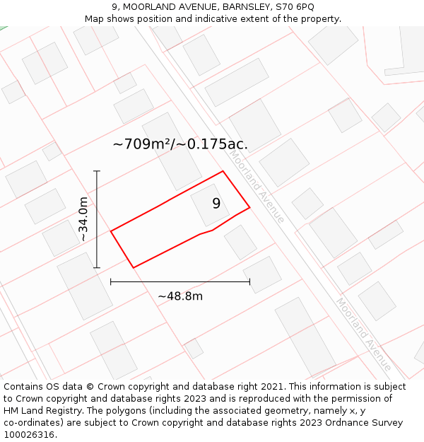 9, MOORLAND AVENUE, BARNSLEY, S70 6PQ: Plot and title map
