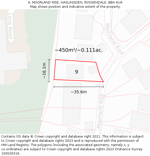9, MOORLAND RISE, HASLINGDEN, ROSSENDALE, BB4 6UA: Plot and title map