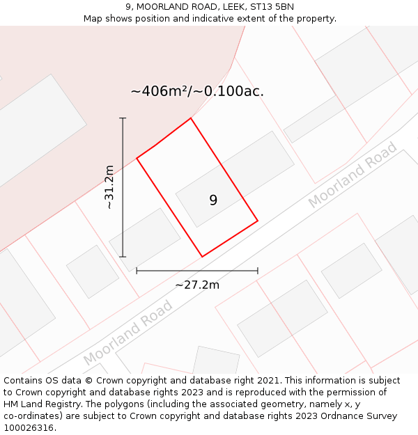 9, MOORLAND ROAD, LEEK, ST13 5BN: Plot and title map
