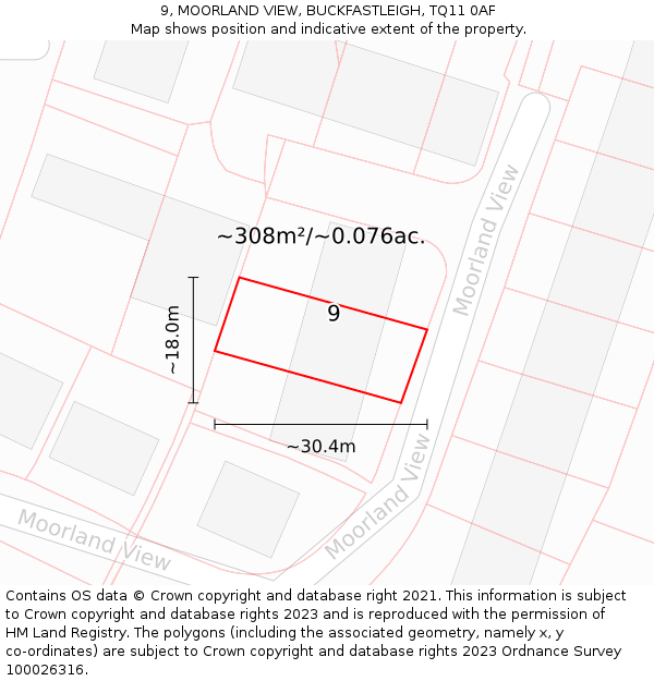 9, MOORLAND VIEW, BUCKFASTLEIGH, TQ11 0AF: Plot and title map