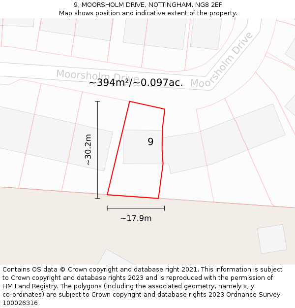 9, MOORSHOLM DRIVE, NOTTINGHAM, NG8 2EF: Plot and title map