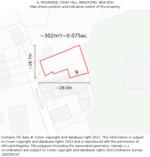 9, MOORSIDE, DAISY HILL, BRADFORD, BD9 6DH: Plot and title map