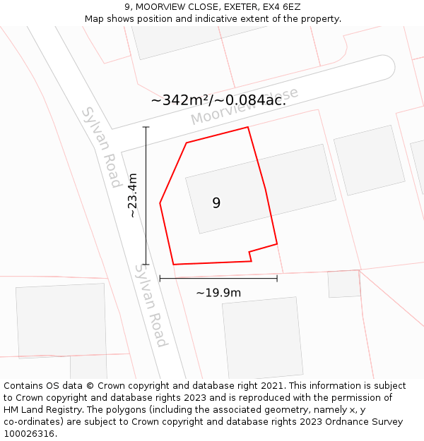 9, MOORVIEW CLOSE, EXETER, EX4 6EZ: Plot and title map