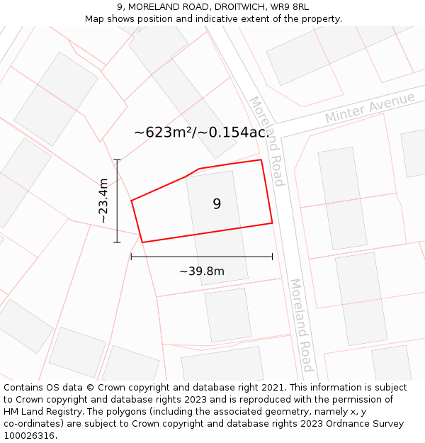 9, MORELAND ROAD, DROITWICH, WR9 8RL: Plot and title map
