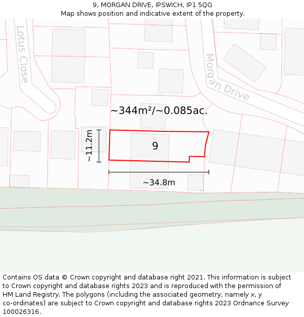 9, MORGAN DRIVE, IPSWICH, IP1 5QG: Plot and title map