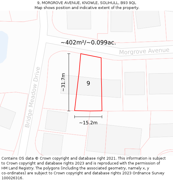 9, MORGROVE AVENUE, KNOWLE, SOLIHULL, B93 9QL: Plot and title map