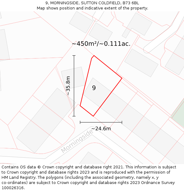 9, MORNINGSIDE, SUTTON COLDFIELD, B73 6BL: Plot and title map