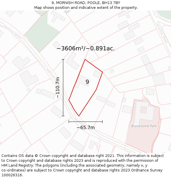9, MORNISH ROAD, POOLE, BH13 7BY: Plot and title map