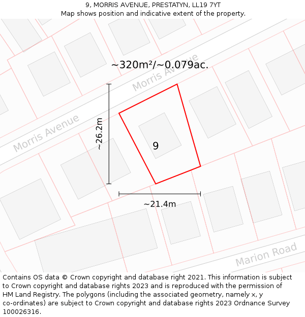 9, MORRIS AVENUE, PRESTATYN, LL19 7YT: Plot and title map