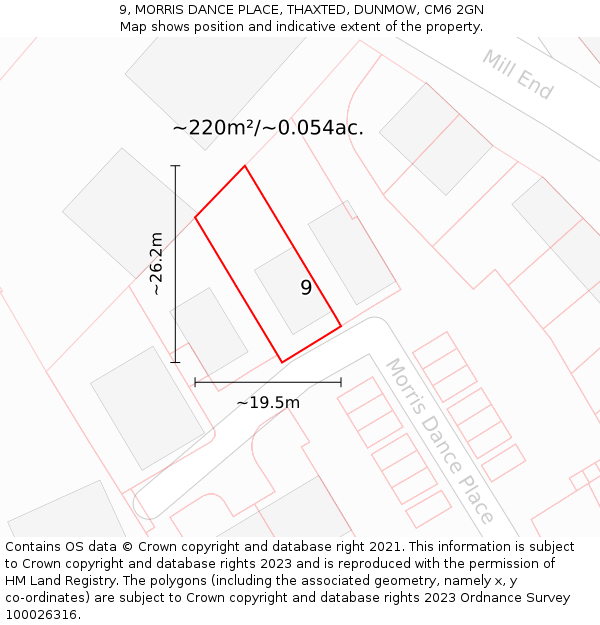 9, MORRIS DANCE PLACE, THAXTED, DUNMOW, CM6 2GN: Plot and title map