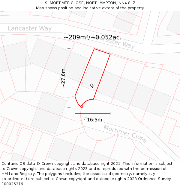 9, MORTIMER CLOSE, NORTHAMPTON, NN4 8LZ: Plot and title map