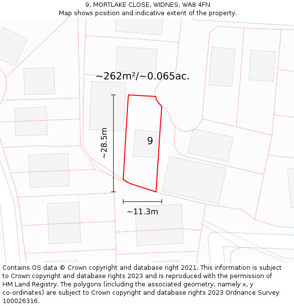 9, MORTLAKE CLOSE, WIDNES, WA8 4FN: Plot and title map