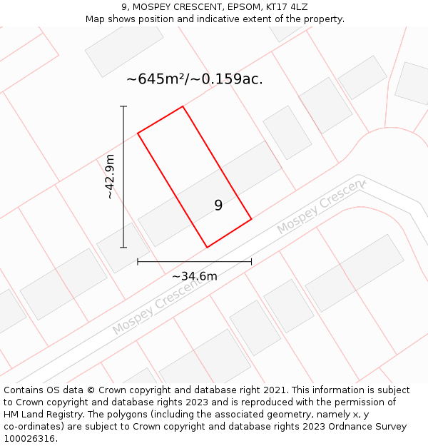 9, MOSPEY CRESCENT, EPSOM, KT17 4LZ: Plot and title map