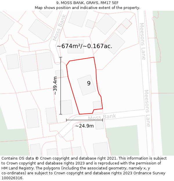 9, MOSS BANK, GRAYS, RM17 5EF: Plot and title map
