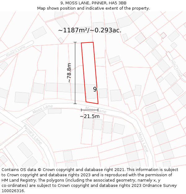 9, MOSS LANE, PINNER, HA5 3BB: Plot and title map