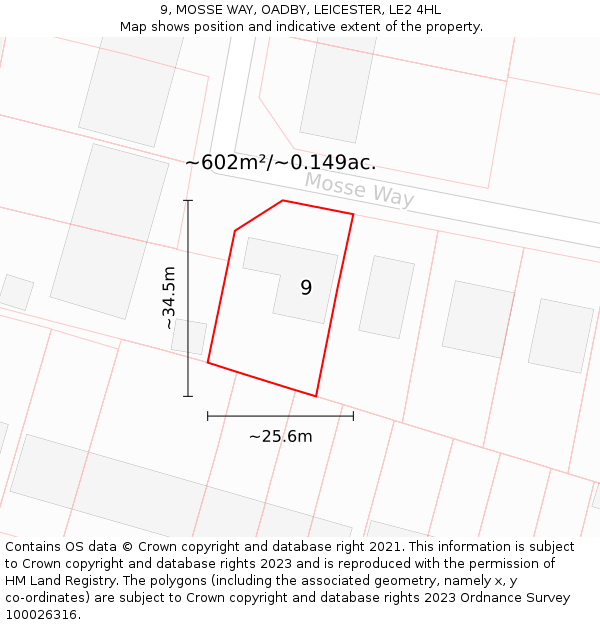 9, MOSSE WAY, OADBY, LEICESTER, LE2 4HL: Plot and title map