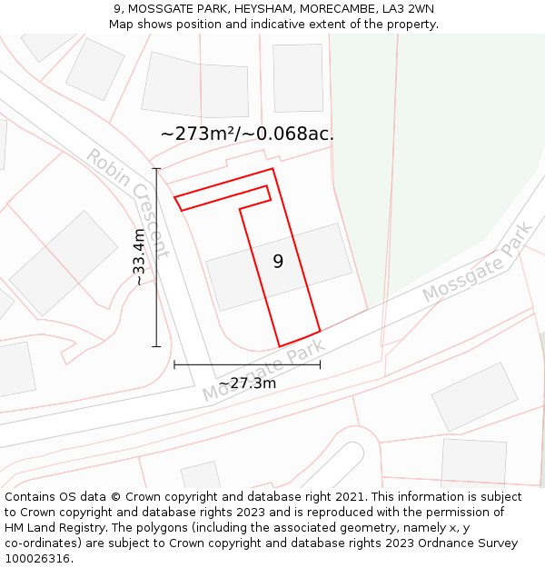 9, MOSSGATE PARK, HEYSHAM, MORECAMBE, LA3 2WN: Plot and title map