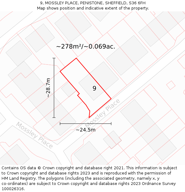 9, MOSSLEY PLACE, PENISTONE, SHEFFIELD, S36 6FH: Plot and title map