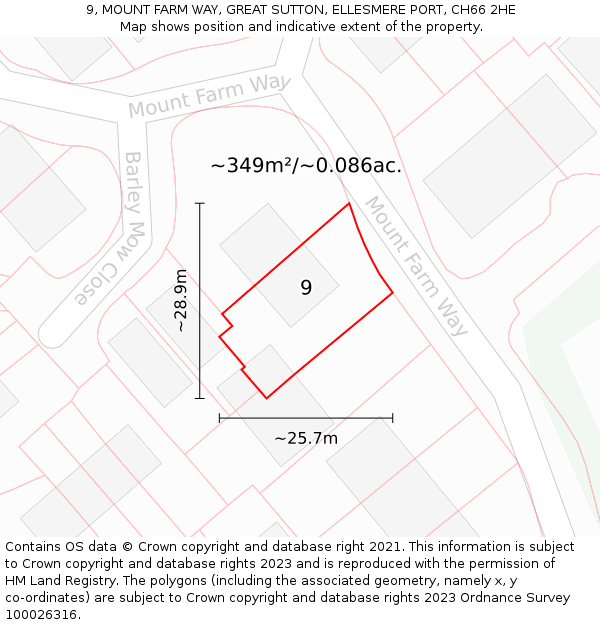 9, MOUNT FARM WAY, GREAT SUTTON, ELLESMERE PORT, CH66 2HE: Plot and title map