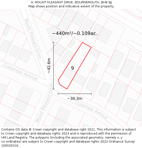 9, MOUNT PLEASANT DRIVE, BOURNEMOUTH, BH8 9JJ: Plot and title map