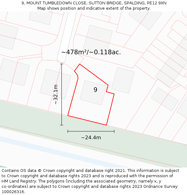 9, MOUNT TUMBLEDOWN CLOSE, SUTTON BRIDGE, SPALDING, PE12 9XN: Plot and title map