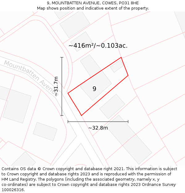 9, MOUNTBATTEN AVENUE, COWES, PO31 8HE: Plot and title map