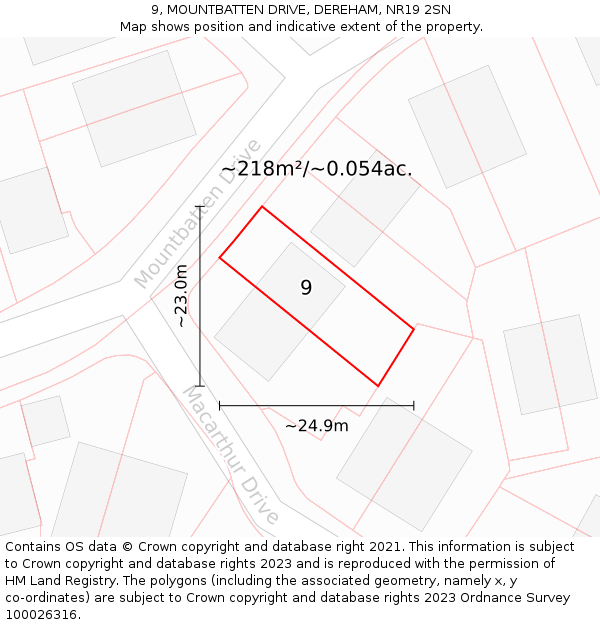 9, MOUNTBATTEN DRIVE, DEREHAM, NR19 2SN: Plot and title map