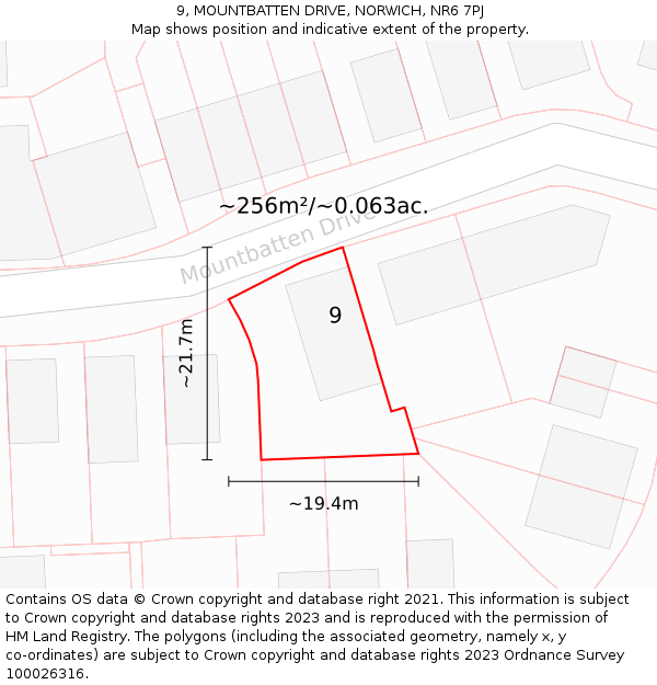9, MOUNTBATTEN DRIVE, NORWICH, NR6 7PJ: Plot and title map