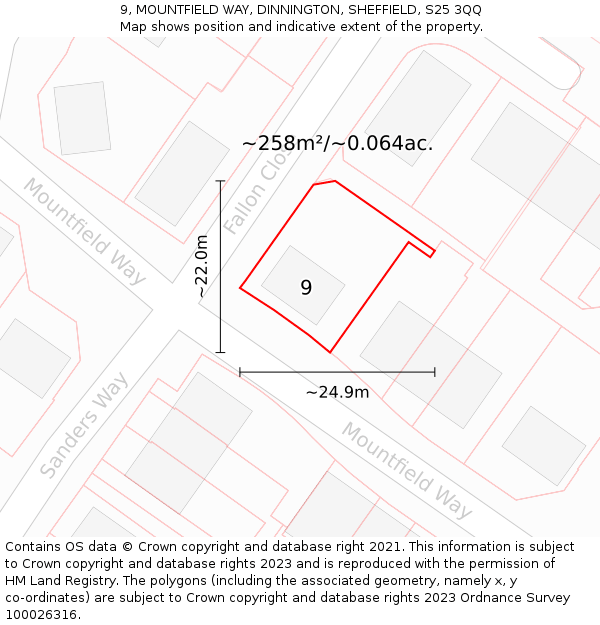 9, MOUNTFIELD WAY, DINNINGTON, SHEFFIELD, S25 3QQ: Plot and title map