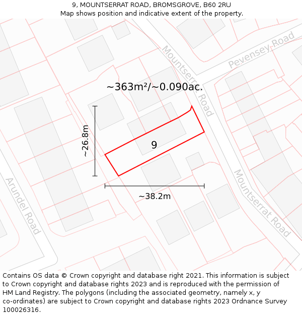 9, MOUNTSERRAT ROAD, BROMSGROVE, B60 2RU: Plot and title map