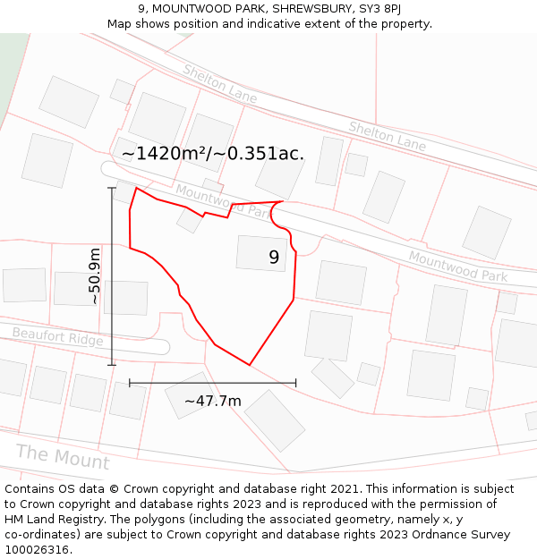 9, MOUNTWOOD PARK, SHREWSBURY, SY3 8PJ: Plot and title map