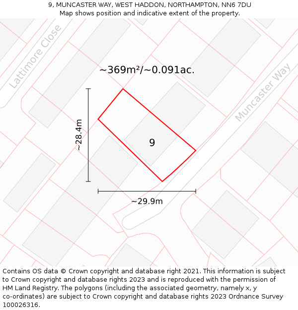 9, MUNCASTER WAY, WEST HADDON, NORTHAMPTON, NN6 7DU: Plot and title map