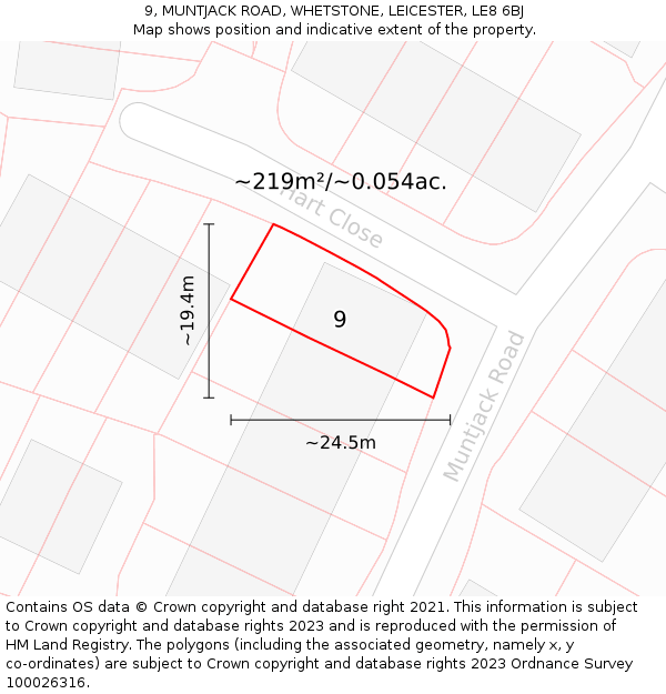 9, MUNTJACK ROAD, WHETSTONE, LEICESTER, LE8 6BJ: Plot and title map