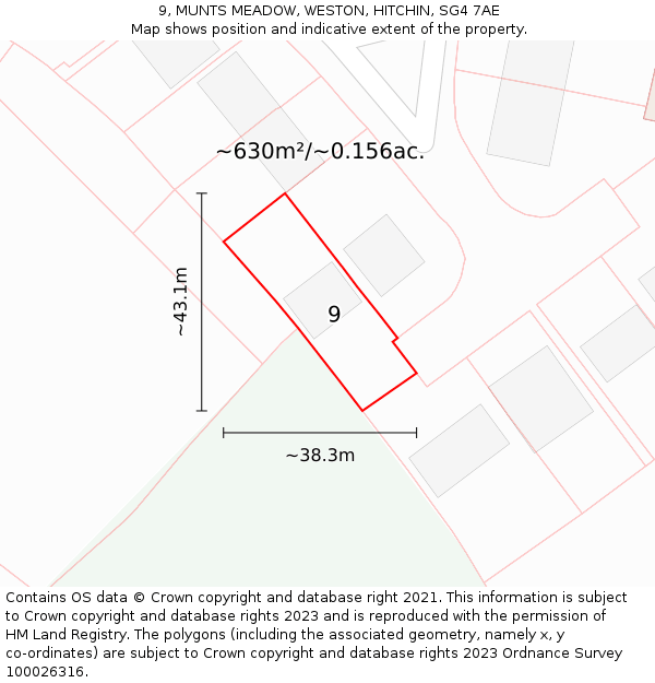 9, MUNTS MEADOW, WESTON, HITCHIN, SG4 7AE: Plot and title map