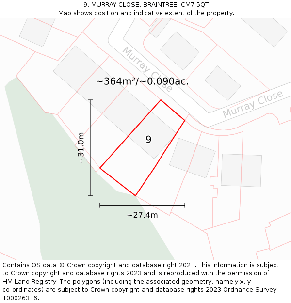 9, MURRAY CLOSE, BRAINTREE, CM7 5QT: Plot and title map