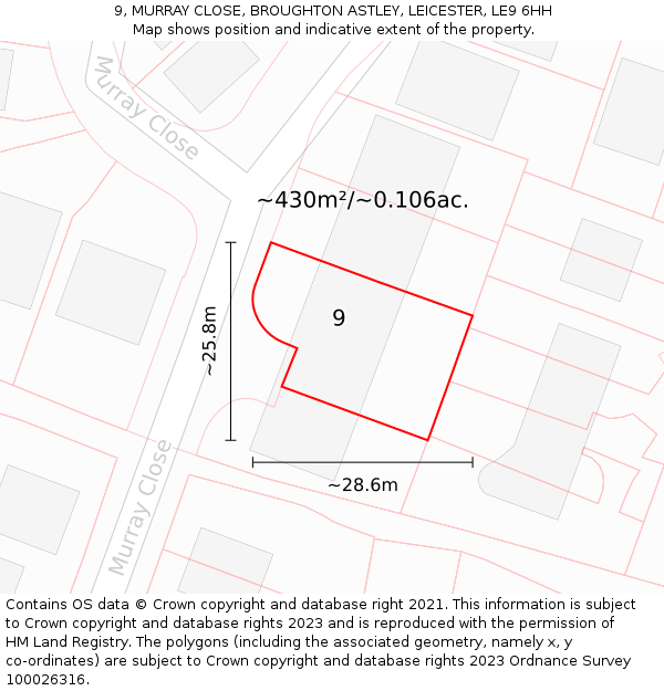 9, MURRAY CLOSE, BROUGHTON ASTLEY, LEICESTER, LE9 6HH: Plot and title map