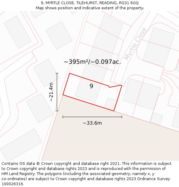 9, MYRTLE CLOSE, TILEHURST, READING, RG31 6GQ: Plot and title map