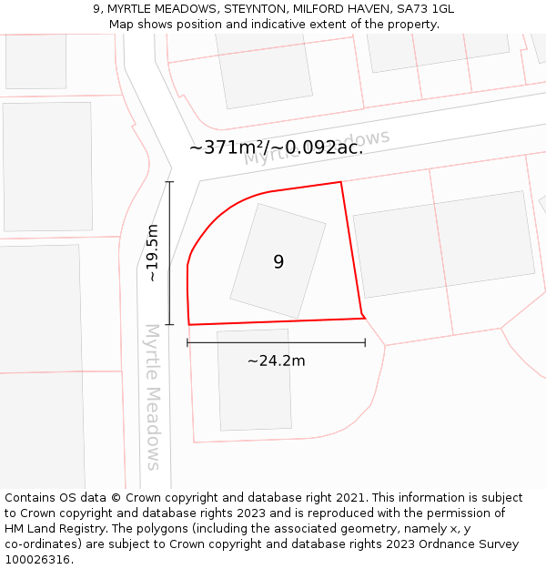 9, MYRTLE MEADOWS, STEYNTON, MILFORD HAVEN, SA73 1GL: Plot and title map